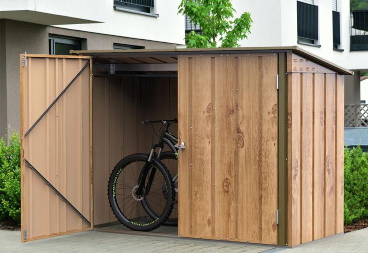Abri vélos en acier galvanisé imitation bois – 203 x 101 x 145 cm