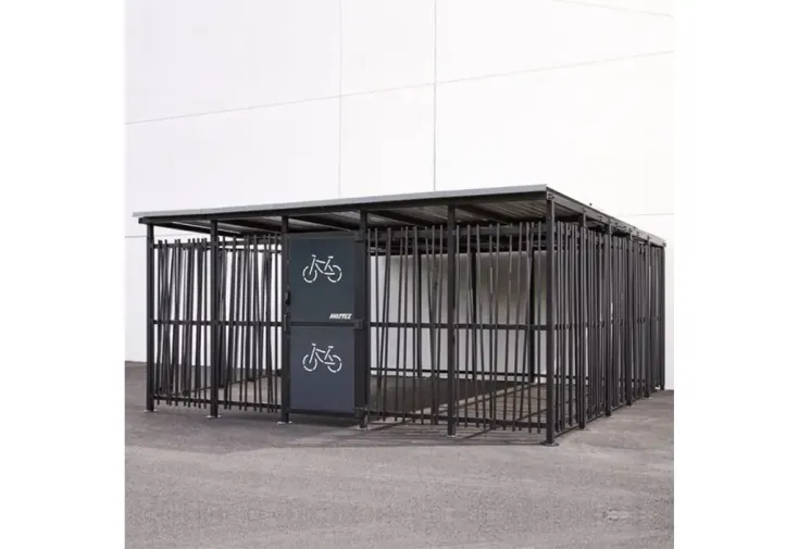 Abri à vélos pour collectivités en acier style bambou 5 x 5 m – 32 vélos