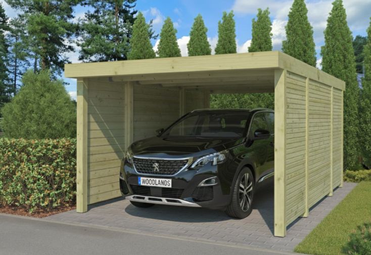 Carport simple en bois traité + parois latérales – 17 m² 