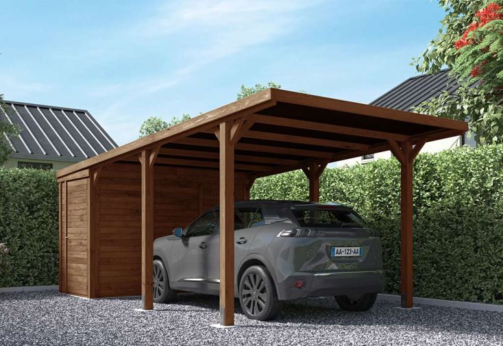 Carport en bois traité avec remise de jardin 20,8 m² - Léon