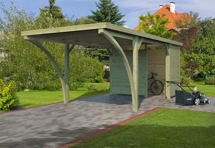 Carport en bois autoclave avec abri poteaux courbés - 3 x 6,5 m