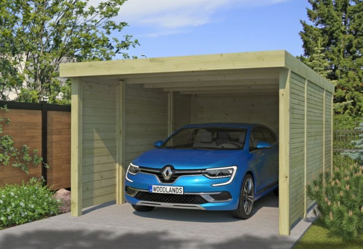 Carport fermé en bois d’épicéa traité – 17 m² 