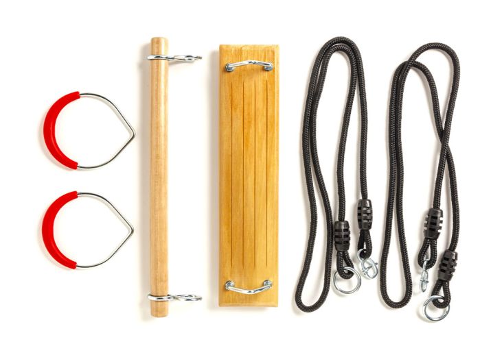 Kit d’agrès pour portique balançoire : trapèze, balançoire, anneaux