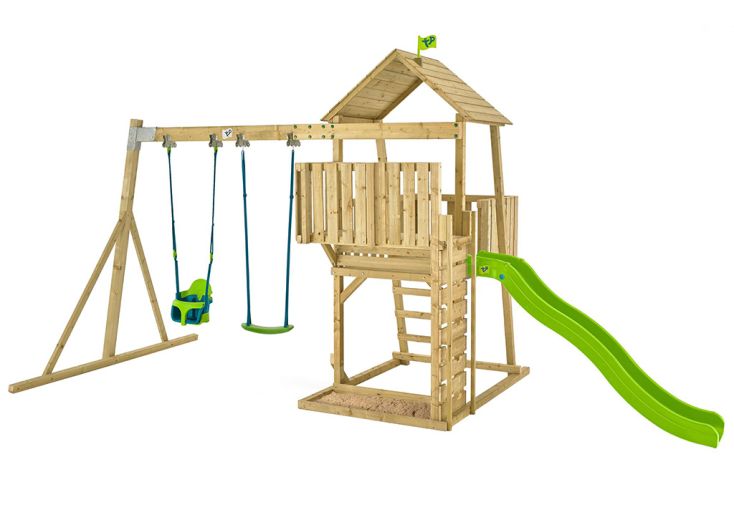 Aire de jeux en bois : portique, mur d’escalade et toboggan – TP Kingswood