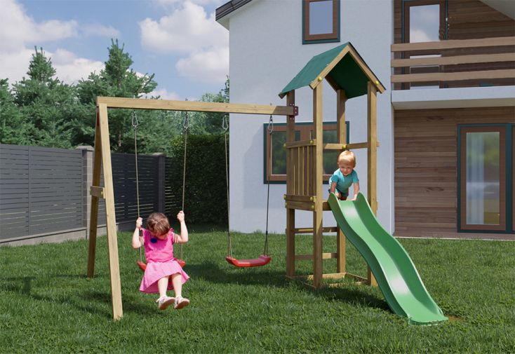 Aire de jeux extérieure en bois Lucas – 2,9 x 1,9 x 2,45 m - Fungoo