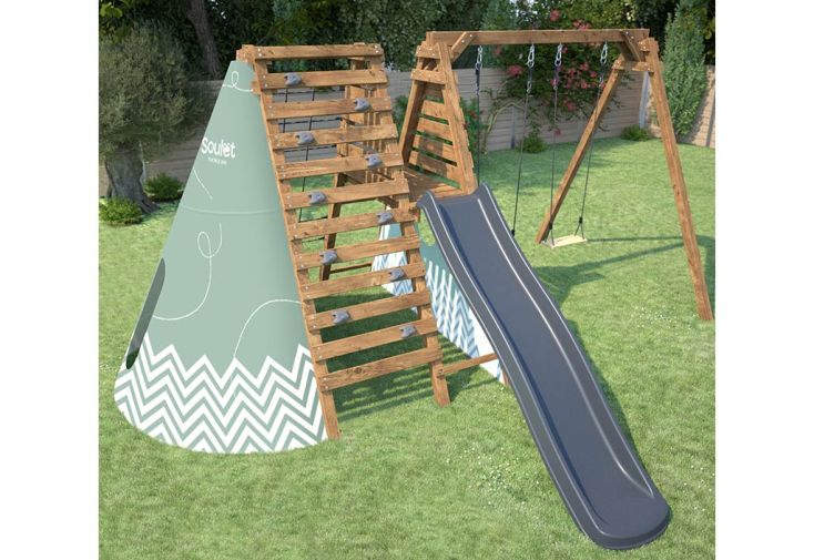 Aire de jeux portique balançoires, toboggan et escalade – Apollon