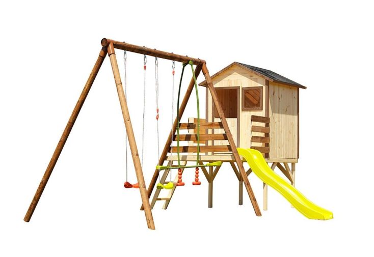 Aire de Jeux en Bois : Cabane + Portique + Toboggan Lynda - Aire de Jeux en  Bois Autoclave : Cabane + Portique + Toboggan Lynda - Soulet