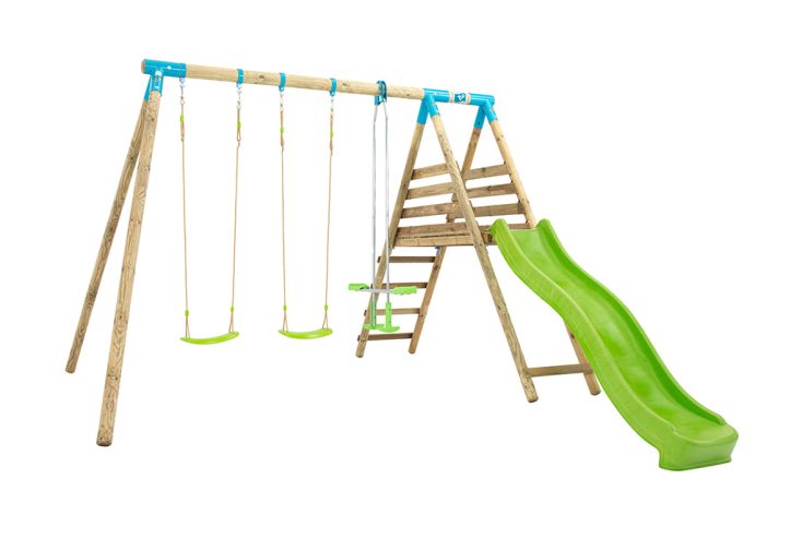 Portique bois traité 3 balançoires + toboggan – 3,39 x 4,36 x 2,43 m