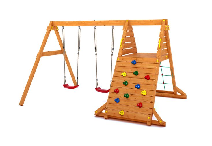 Aire de Jeux en Bois de Pin Traité Balançoires + Escalade Spider King