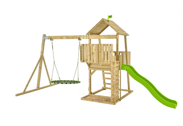 Aire de jeux en bois toboggan et balançoire nid d’oiseau – TP Kingswood