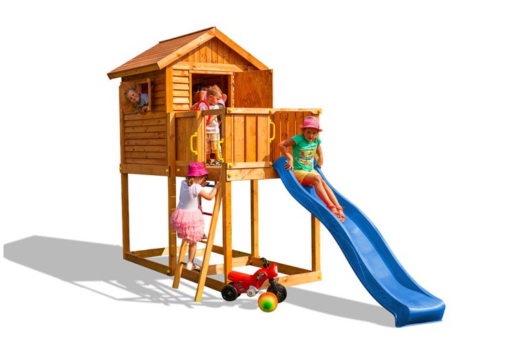 Aire de Jeux Cabane en Bois de Pin Traité avec Toboggan MyHouse