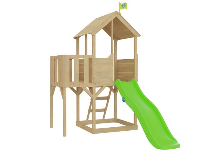 Aire de jeux en bois toboggan, cabane et bac à sable – TP Treehouse