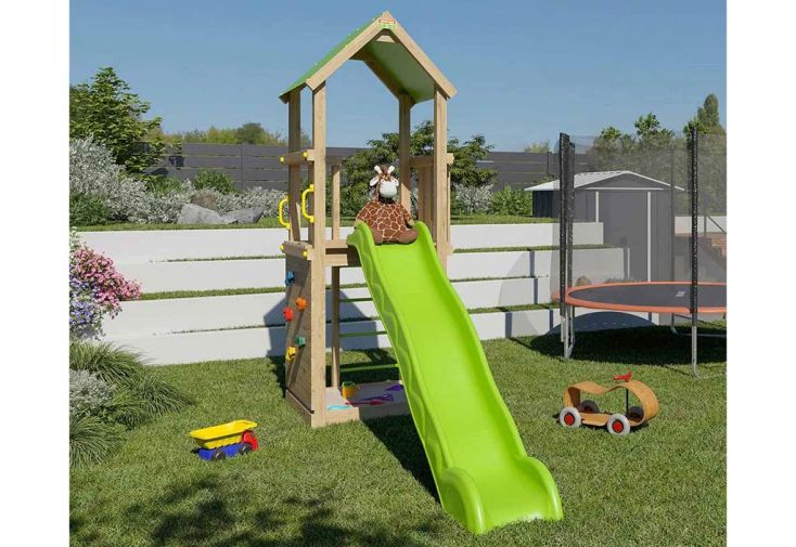 Aire de jeux en bois traité toboggan et escalade – Sunny Xperience