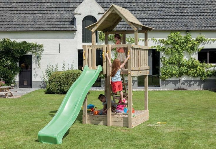 Aire de Jeux Pagode en Bois Autoclave avec Toboggan