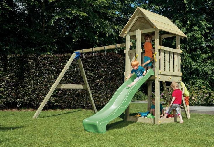 Aire de Jeux Kiosk en Bois Autoclave avec Toboggan et Portique