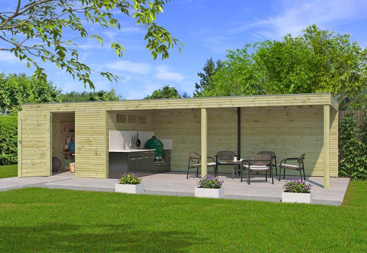 Abri de jardin en bois traité autoclave avec auvent - 26,8 m²