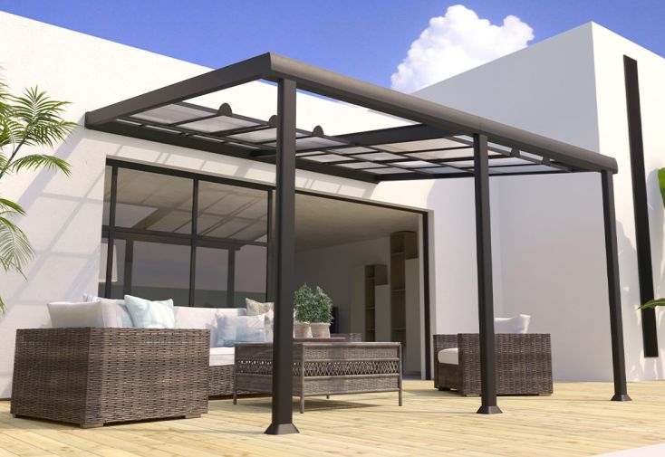 Pergola en aluminium et polycarbonate adossée 3,5 x 4 m - Athezza