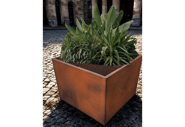 Bac à fleurs en aluminium effet Corten 320 L – 80 x 80 x 60 cm