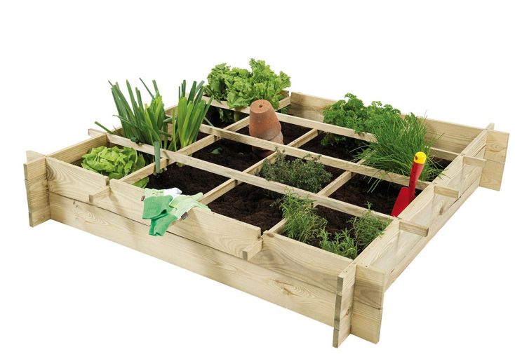 Carré potager en bois traité autoclave - 120 x 120 x 20 cm