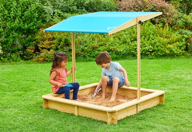 Bac à sable en bois avec auvent escamotable – Wooden Sandpit