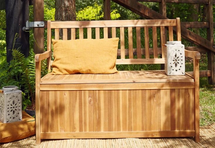 Banc de jardin meuble de patio d'extérieur terrasse de rangement de jardin  avec coussin 91 cm bois d'acacia 02_0011810