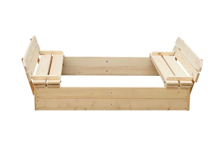 Bac à sable en bois avec couvercle pliable et bancs - 119 x 122 cm