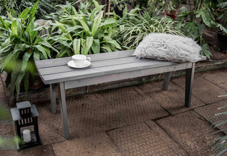 Banc de jardin en bois de pin imprégné gris – 130 x 37 x 45 cm