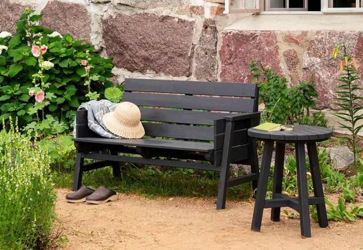 Banc de jardin en bois noir – Usma Lounge 2 personnes