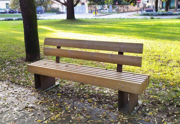 Banc de jardin en bois de pin traité et acier galvanisé Porto