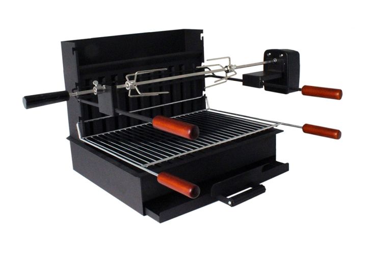 Barbecue Charbon de Bois Encastrable en Acier + Tournebroche 54 x 70 cm