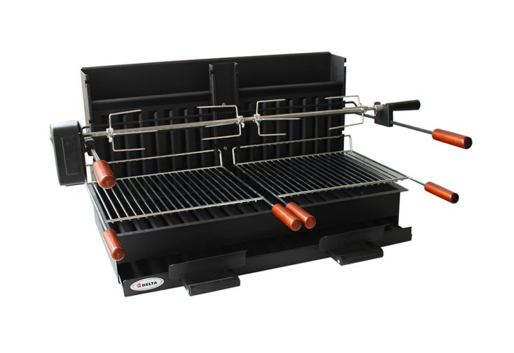 Barbecue Charbon de Bois Encastrable en Acier + Tournebroche 79 x 85 cm