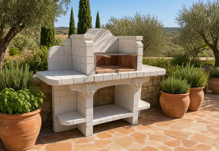 Barbecue en pierre avec réfractaire L. 175 cm - Bourguignon 