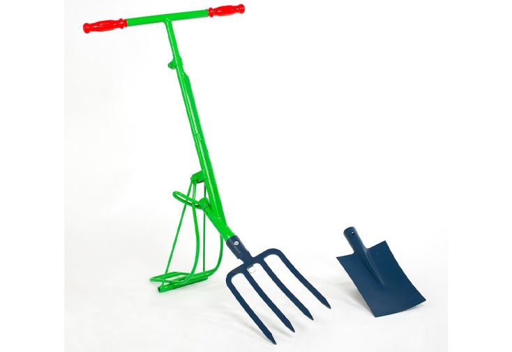 Outil de jardinage ergonomique avec fourche à 4 dents et bêche - La Perrette
