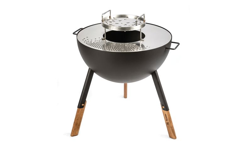 Braséro barbecue Prunus en acier noir et bois