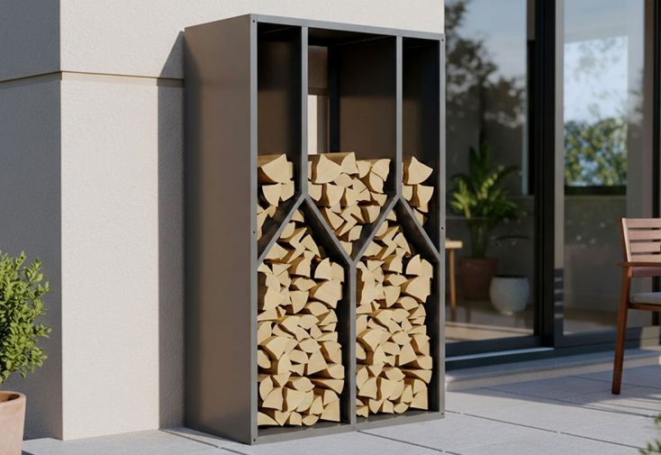 Bûcher en acier thermolaqué anthracite – 95 x 50 x 160 cm