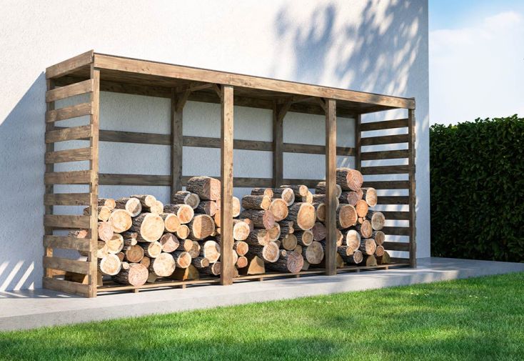 Abri bûches en bois autoclave Colombus XXL - 356 x 82 x 174 cm