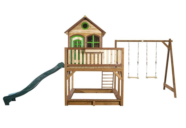 Maisonnette pour Enfant en Bois de Hemlock Liam 3 + Toboggan + 2 Balançoires