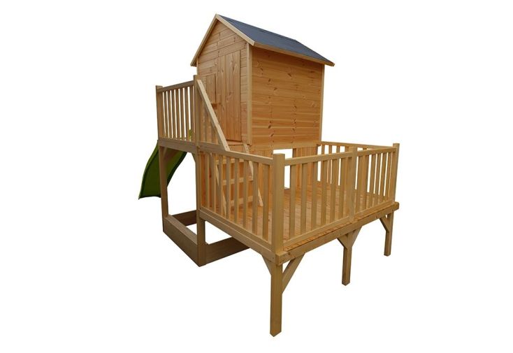 Cabane Maison d’Enfants en Bois Brut 2 Étages Jania + Toboggan Soulet