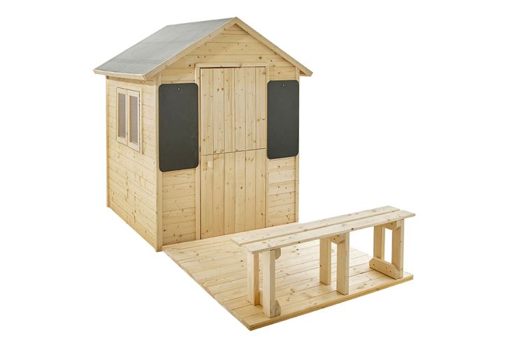 Cabane enfant en bois Soulet avec terrasse et banc – Grace