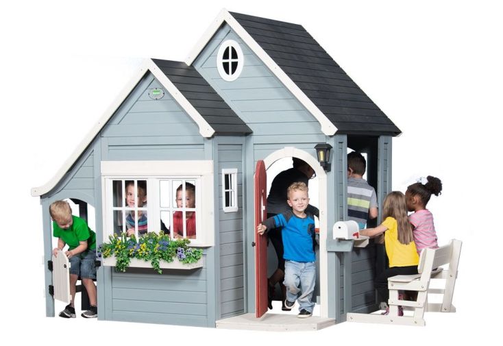 Cabane enfant - Maison de jardin avec pergola + bac à sable + coffre à  jouets - Couleur Garden