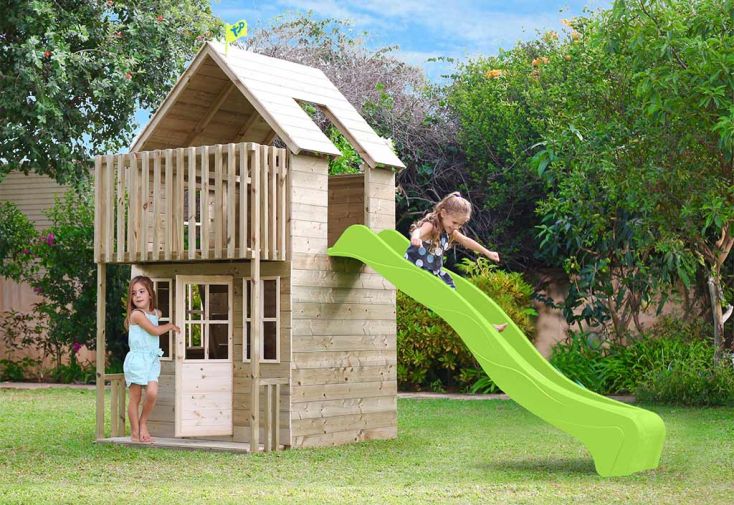 Maisonnette pour enfants en bois avec toboggan – TP Loft