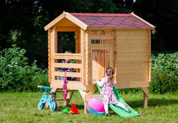 Cabane pour enfant sur pilotis en bois + toboggan 164 x 130 cm - M501C