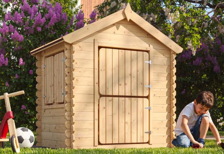 Cabane de jardin pour enfant en bois brut 130 x 106 cm - M516