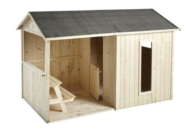 Cabane Maison d’Enfants en Bois Brut Jazz + Abri – 1,5 x 2,5 m