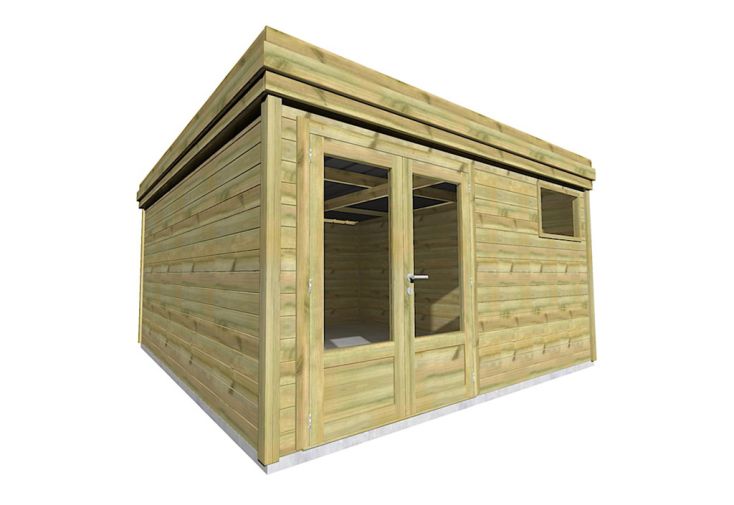 Abri de jardin en bois de pin traité et toiture bac acier – 17,64 m²