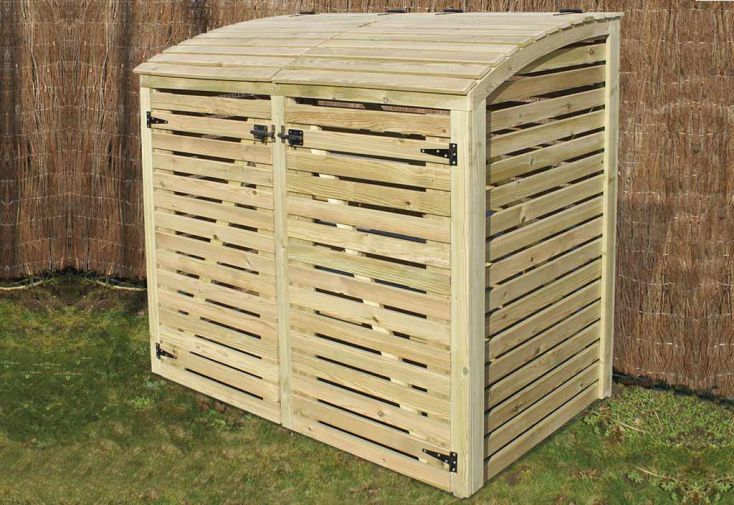 Cache poubelle bois double de jardin, Abri poubelle double en bois