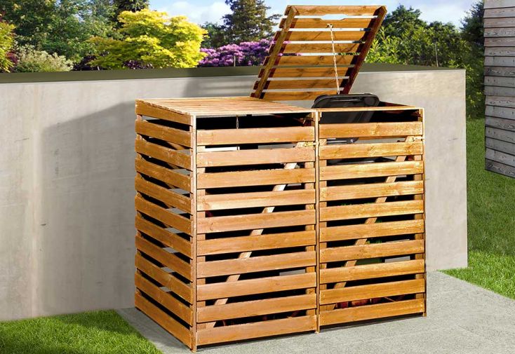 Cache-poubelles en bois traité.