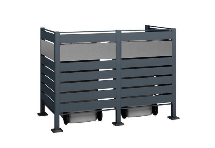 Cache-poubelle double en acier Planum – 80 x 160 x 120 cm