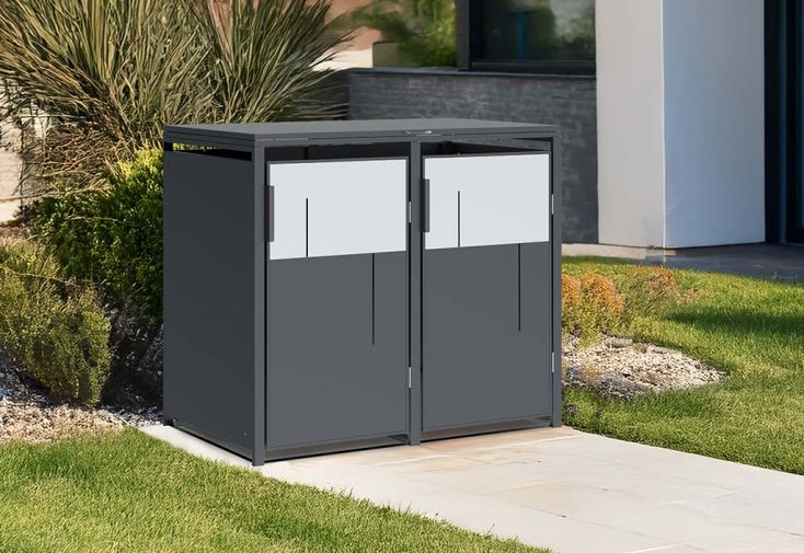 Cache-poubelle double en acier galvanisé Tonus - 80 x 132 x 116 cm 