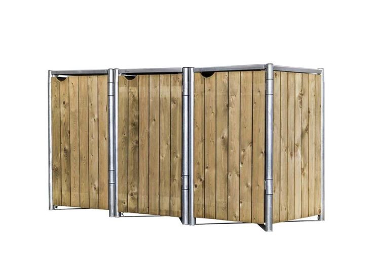 Cache-poubelle triple en acier et bois de pin traité 209 x 80 x 115 cm